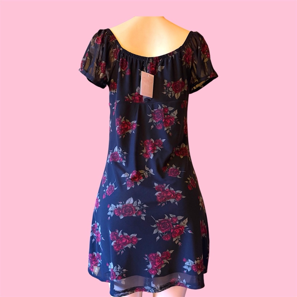 NWT Dark Floral milkmaid Dress Wuthering heights inspired y2k babydoll sheer Lg - Picture 4 of 7